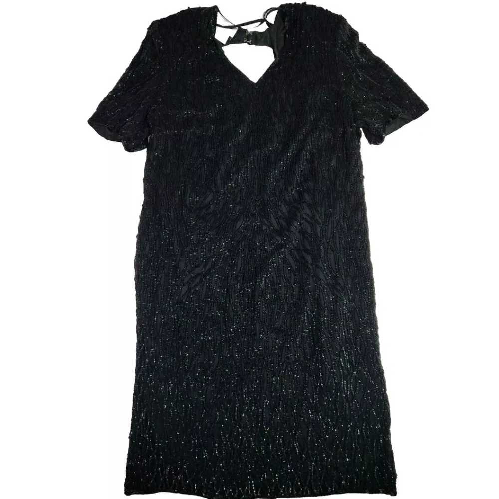NEW Vintage Mark & John by B2 Womens Silk Sequin Black Cocktail Evening Dress 1X